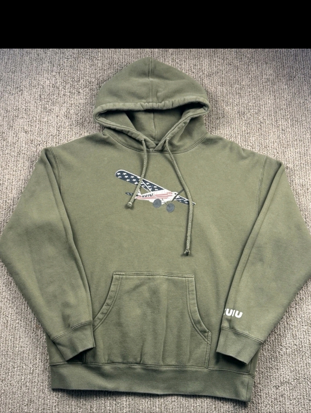 Kuiu Rare Green Bush Plane Cub US Flag Patriot Hoodie Large